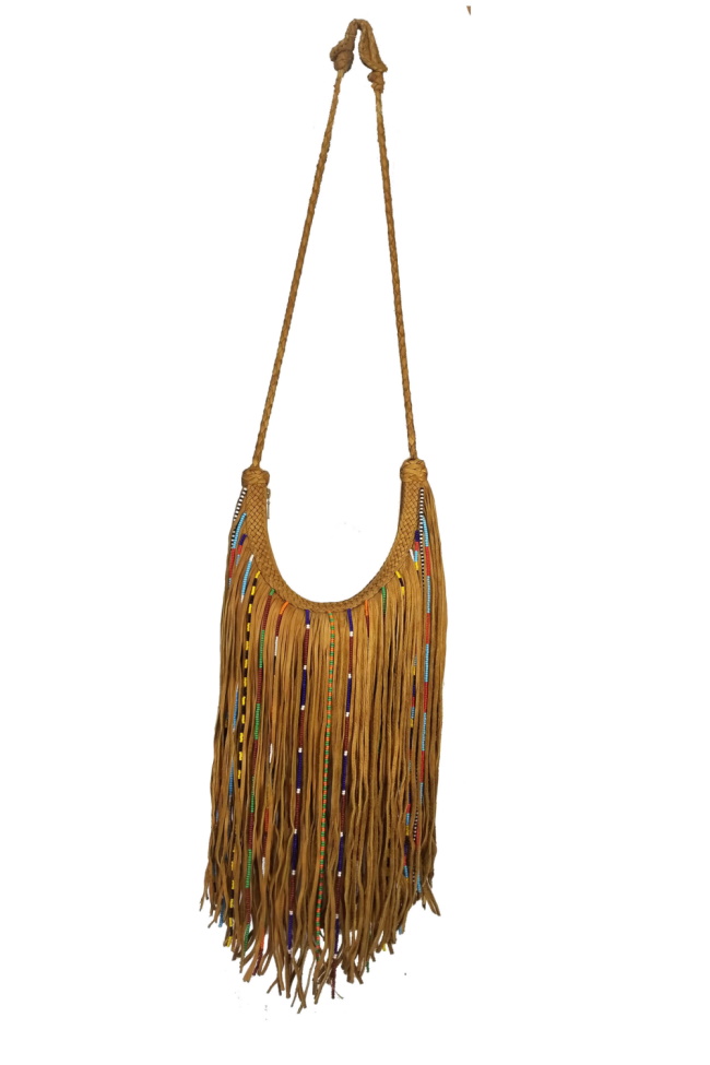 (image for) Gypsy Glass Beaded Fringe Large Leather Bag